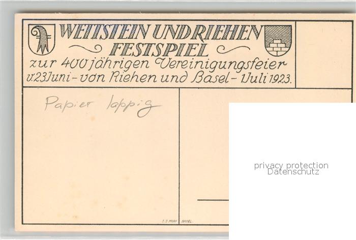 13312680 Carte d'artiste Riehen Wettstein et Riehen Festival Riehen