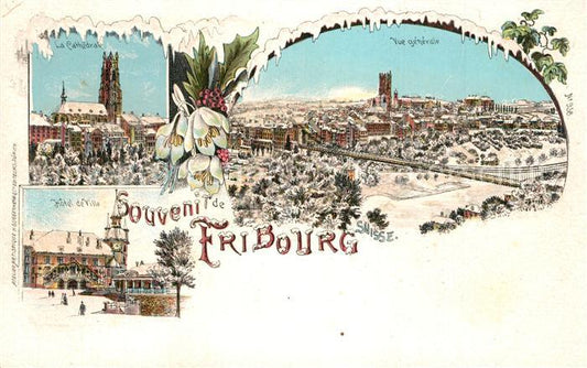 13566800 Fribourg FR Cathédrale Hôtel de Ville Panorama Winterlitho Fribourg FR