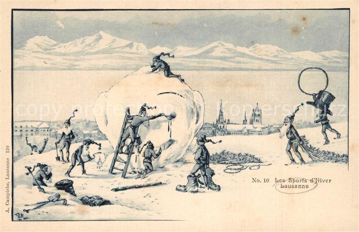 13566918 Lausanne VD Les Sports d'hiver paysage d'hiver caricature Lausanne VD