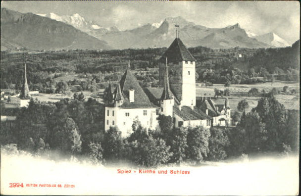 10549370 Spiez BE Spiez Kirche Schloss ungelaufen ca. 1900 Spiez