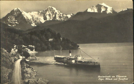 10552269 Thunersee Beatenbucht Eiger-Moench-Jungfrau ungelaufen ca. 1930 Scherzl