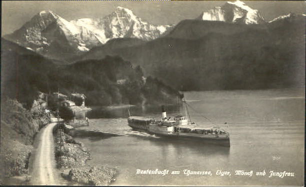 10552291 Thunersee Beatenbucht Eiger-Moench-Jungfrau ungelaufen ca. 1930 Scherzl