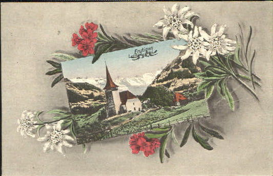 10556262 Frutigen BE Leuker-Bad Kirche Edelweiss Alpenrosen x 1908 Frutigen