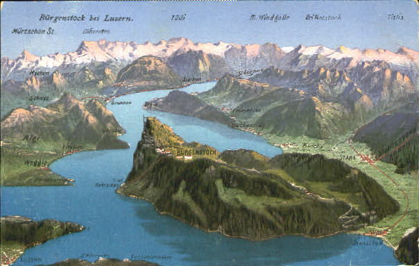 10556772 Buergenstock Vierwaldstaettersee photo d'aviateur inutilisée environ 1920 Bu.