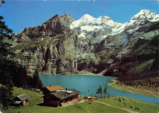 13996251 Oeschinensee oeschinensee 1578m BE Berghaus mit Bluemlisalpgruppe und F