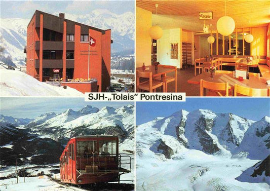 13996734 Pontresina GR SJH Tolais Jugendherberge Gastraum Bergbahn Panorama