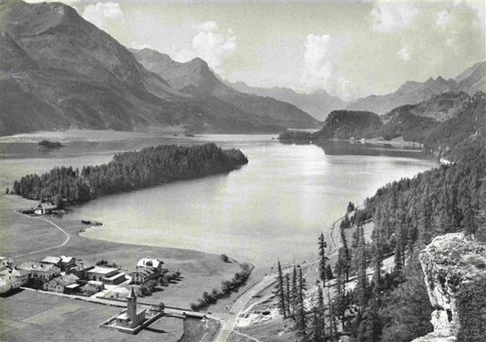 14000213 Sils Baselgia Engadin Maloja GR Silsersee und Chaste mit Blick gegen Is