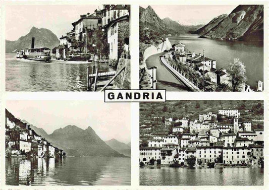 14000288 Gandria Lago di Lugano Haeuserpartie am Luganer See Dampfer