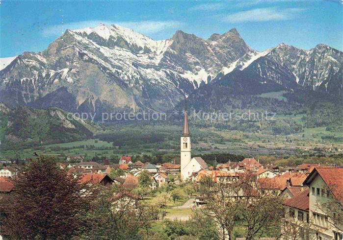 14002338 Bad Ragaz Ragatz SG mit Falknis und Kirche