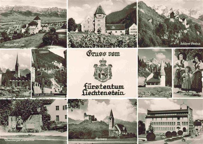 74002732 Vaduz Liechtenstein FL und Umgebung Schloss Rotes Haus Trachten Rheinbe