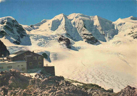 14004026 Diavolezzahuette 2973m Bernina GR mit Piz Cambrena Piz Palue und Bellav