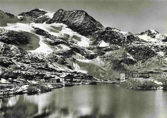 14005232 Berninapass mit Hotel Bernina Hospiz und Piz Cambrena