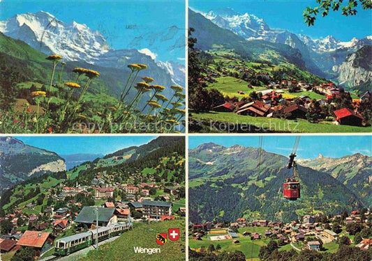 14005329 Wengen  BE Panorama Bahnhof Seilbahn