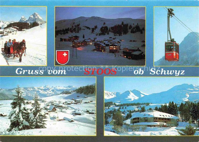 14005340 Stoos SZ Pferdeschlitten Panorama Seilbahn Winteridylle