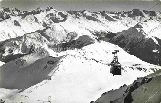 14009570 Weissfluhjoch 2663m GR mit Silvrettagruppe und Seilbahn