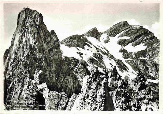 14010021 Saentis 2504m AR mit Hotel und Observatorium vom Lysengrat gesehen