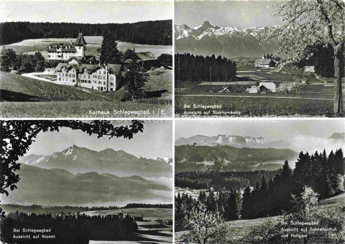 14010090 Schlegwegbad Linden BE Kurhaus Stockhornkette Blick auf Niesen und Hohg