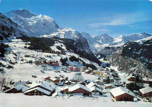 14012336 Wengen  BE Winterpanorama Blick gegen Jungfrau und Breithorn Berner Alp