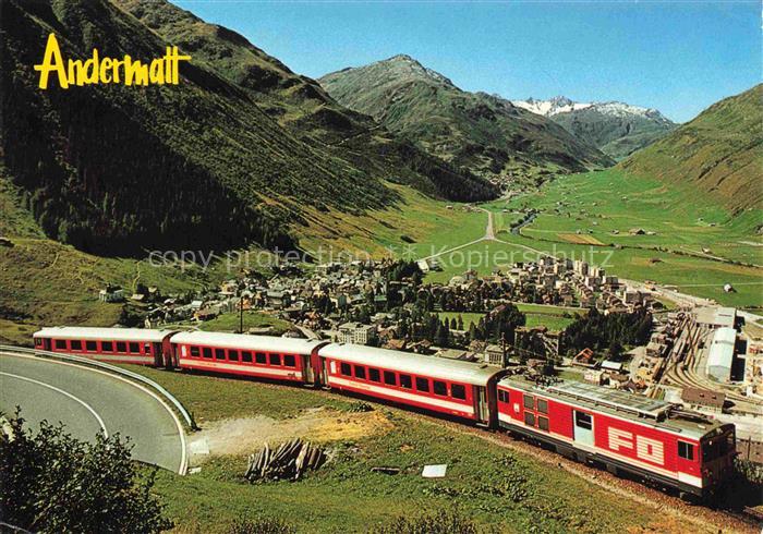 14012357 Andermatt UR Panorama mit Furka-Oberalp-Bahn