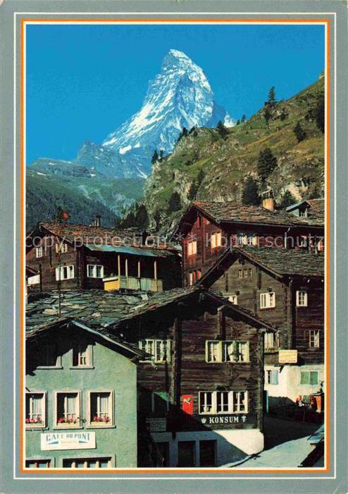 14012358 Zermatt VS Dorfpartie mit Blick gegen Matterhorn Mont Cervin