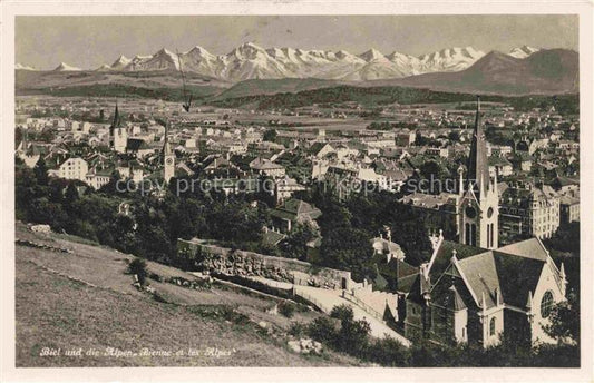 14012788 Biel Bienne BE Stadtpanorama und die Alpen