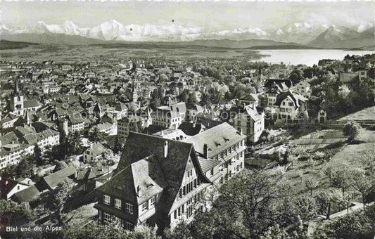 14012819 Biel Bienne BE Stadtpanorama und die Alpen