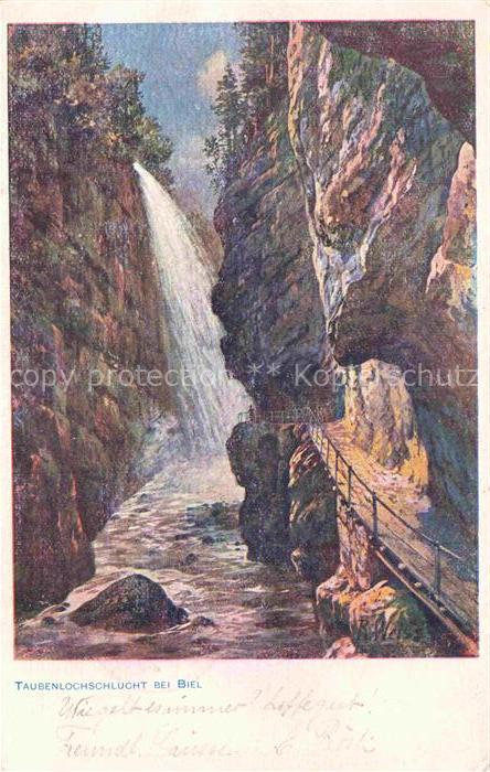 14013394 Biel Bienne BE Taubenlochschlucht Wasserfall Kuenstlerkarte