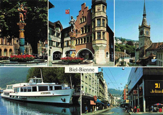 14013560 Biel Bienne BE Motive Altstadt Brunnen Kirche Fahrgastschiff