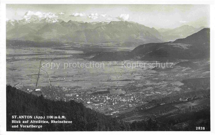 14014288 St Anton 1121m Gais AI Panorama Blick auf Altstaetten Rheinebene und Vo