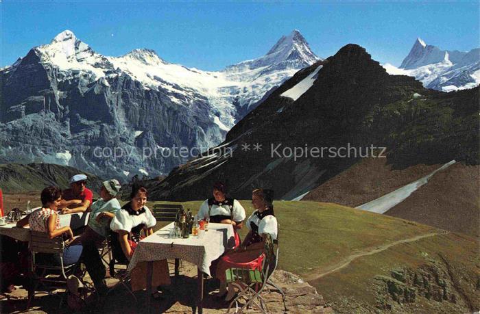 14014456 Grindelwald BE Berghotel Faulhorn Terrasse Aussicht auf Wetterhorn Berg