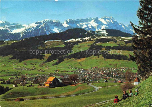 14025797 Appenzell IR Panorama Blick auf Sollegg-Klosterspitz und Saentiskette