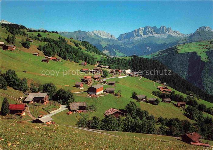 14025810 Furna 1361m Praettigau-Davos GR Panorama Blick gegen Drusenfluh und Sul