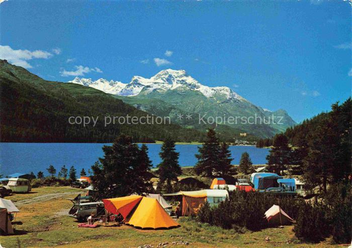 14025820 Silvaplana GR Campingplatz am Silvaplanersee Blick gegen Piz La Margna