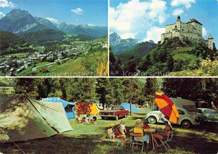 14025821 Scuol Schuls GR Panorama Alpen Schloss Campingplatz