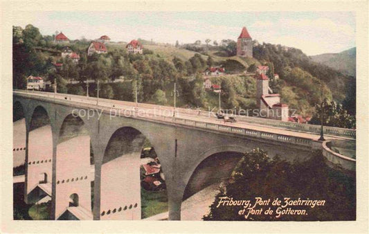 14028081 Fribourg  FR Pont de Zaehringen et Pont de Gotteron