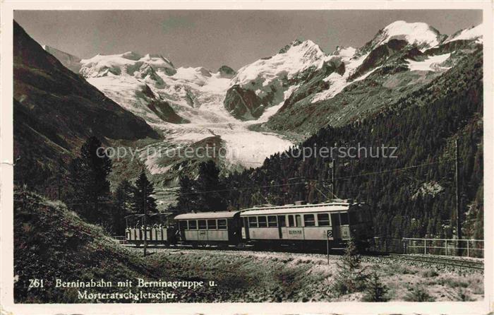 14028086 Berninabahn Pontresina Eisenbahn GR mit Berninagruppe und Morteratschgl