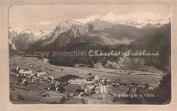 14029159 Engelberg  OW Panorama Blick gegen Titlis Werbung Chocolat Suchard