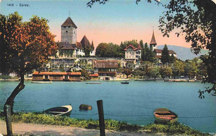 14029168 SPIEZ Thunersee BE Uferpartie am See Blick zur Stadt Kirche