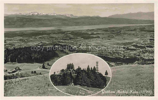 14029205 Bachtel-Kulm Bachtelkulm 1110m ZH Panorama Blick auf Zuerichsee und die