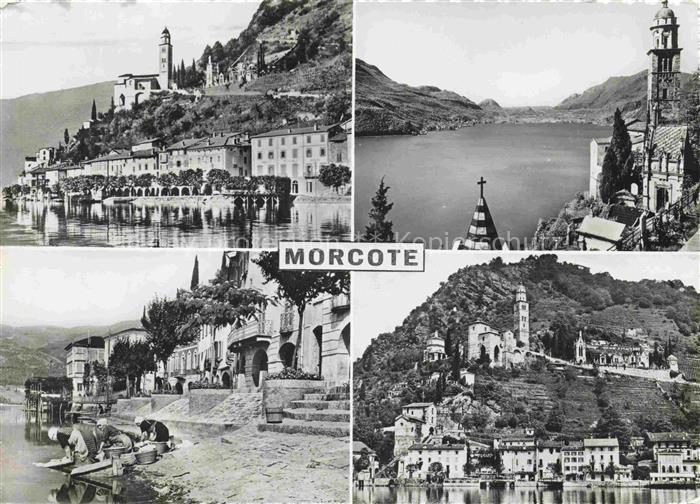 14031271 Morcote Lago di Lugano TI Haeuserpartie am See Kirche Panorama