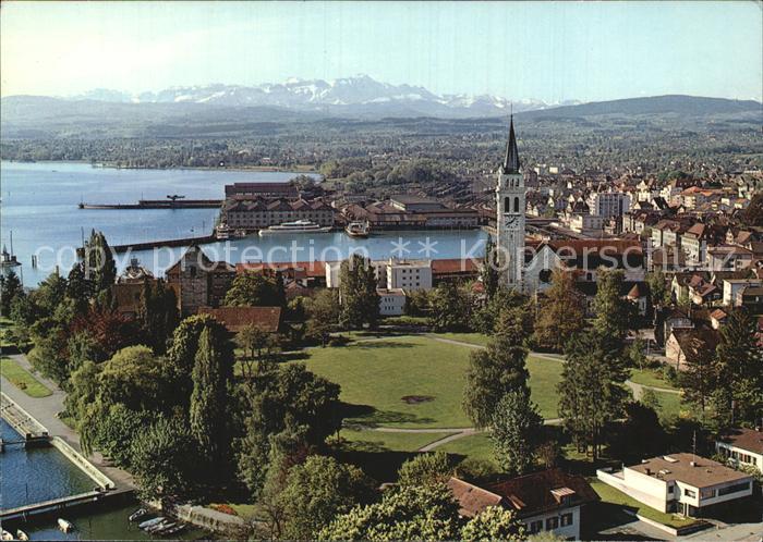 12588334 Romanshorn Bodensee Kirche Hafen Alpenkette Fliegeraufnahme Romanshorn