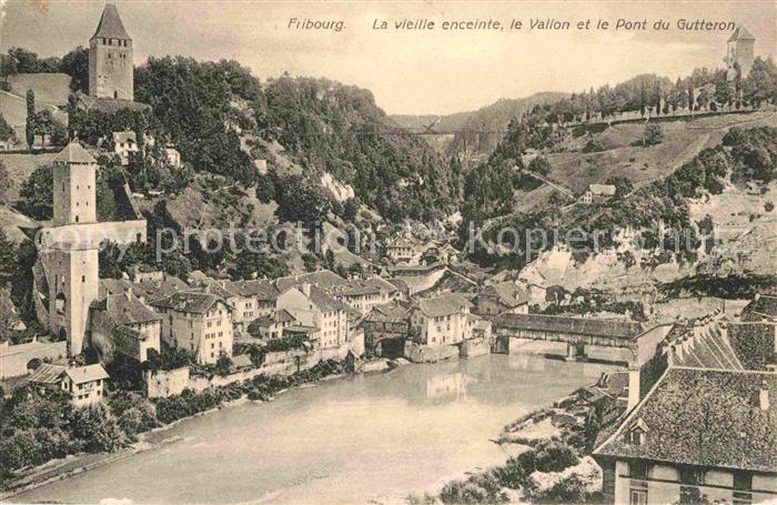 12732954 Fribourg FR La vieille enceinte le Vallon et le Pont du Goutteront Frib