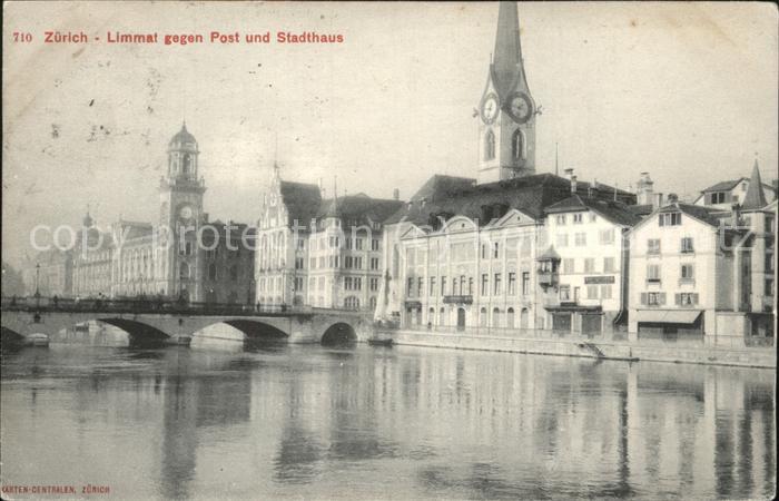 11426729 Zuerich Am Limmat Bruecke Post und Stadthaus Zuerich