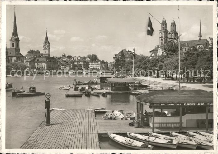 11654115 Zuerich Limmat Quai Bootsanleger Kirche