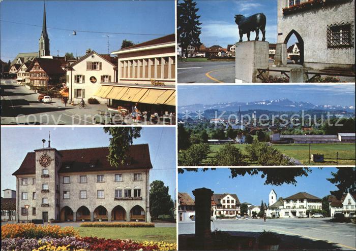 11995513 Amriswil TG Vue partielle de la statue de l'église Panorama de la fontaine de l'hôtel de ville Amris