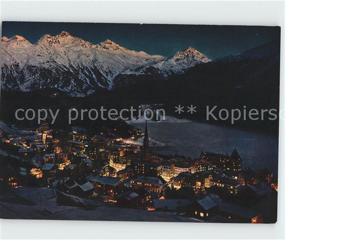 12000361 St Moritz GR la nuit avec Piz Languard et Piz Albris St. Moritz