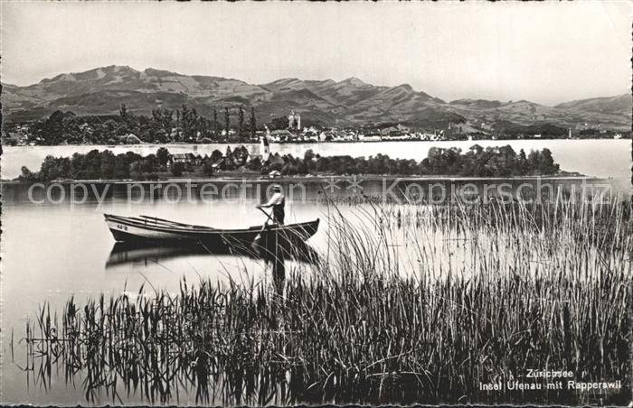 12319335 Zuerichsee Insel Ufenau mit Rapperswil Boot Schilf Zuerich