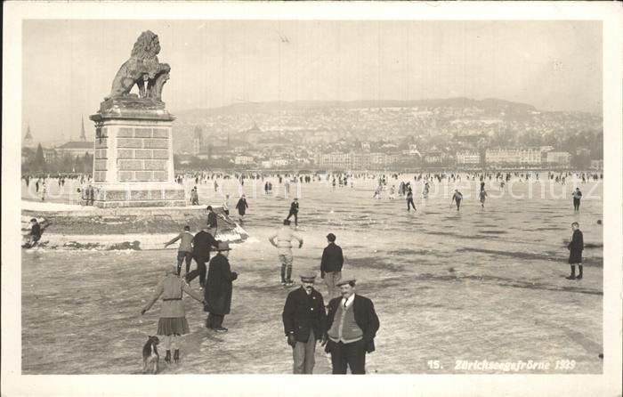 12319386 Zuerich Zuerichseegefroerne 1929 Loewenskulptur Zuerich