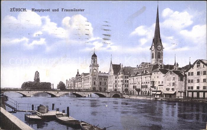 12319445 Zuerich Hauptpost und Fraumuenster Limmat Bruecke Zuerich