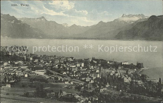 12319507 Vevey VD Panorama Lac Léman et Dents du Midi Vevey